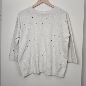 J. Jill Polka Dot Embroidered Sweater Size M Cream Oatmeal 3/4 Sleeve Cotton